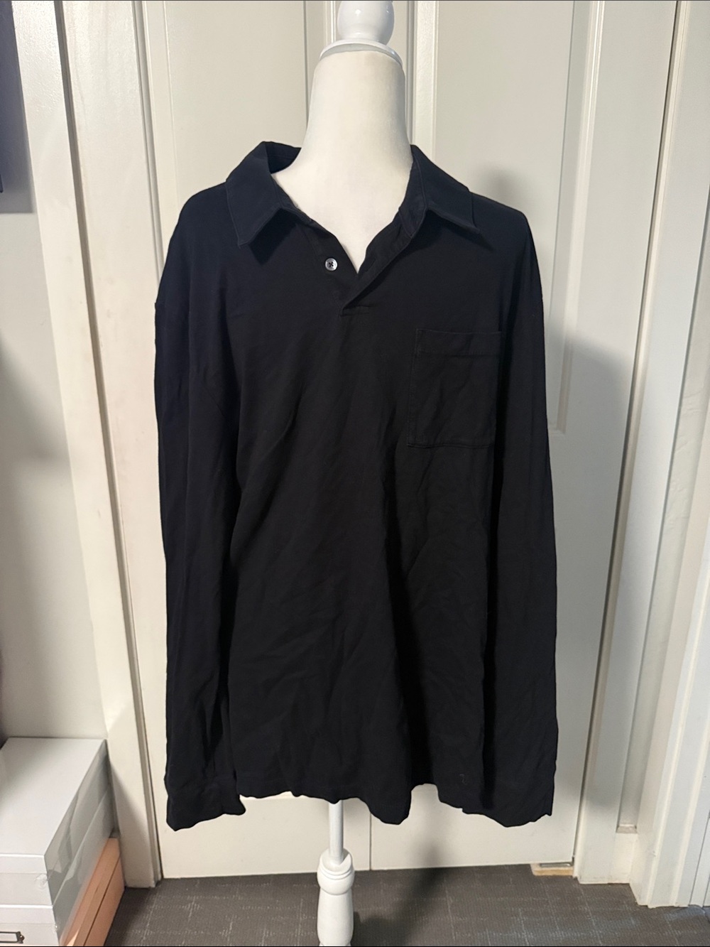 James Perse Black Long-Sleeve Polo with Chest Pocket